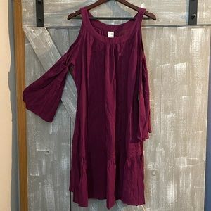 Terra & Sky cold shoulder dress. BNWT. SIZE 0X (14). Beautiful eggplant color.
